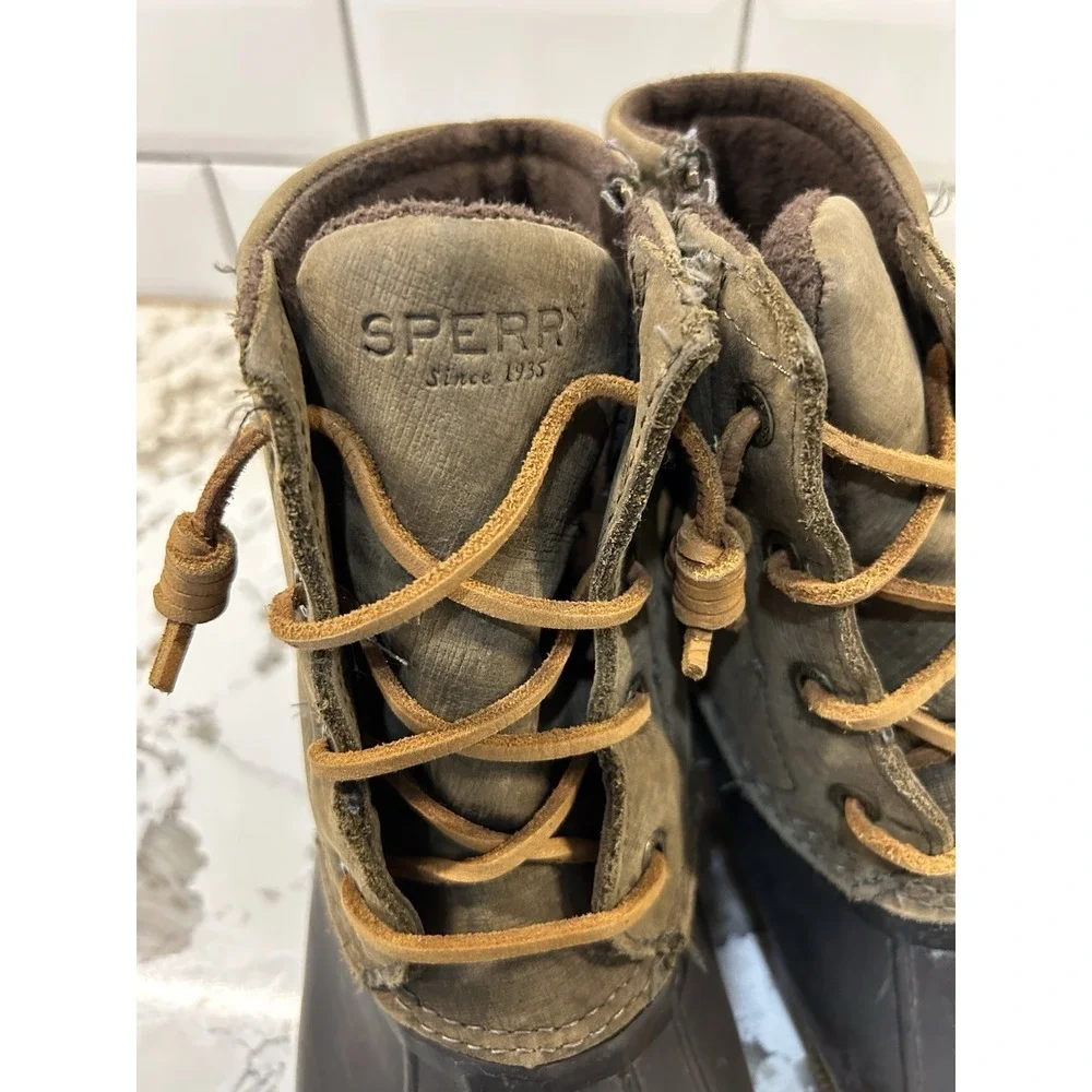 Sperry Top-Sider Womens Saltwater Duck Rubber Boots Leather Top Olive Green‎ 9.5